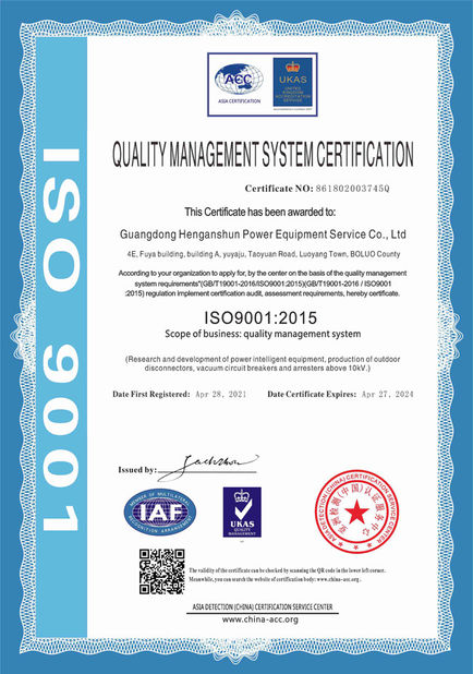 চীন GuangDong Heng AnShun Electrical Power Equipment Service Co., Ltd. সার্টিফিকেশন